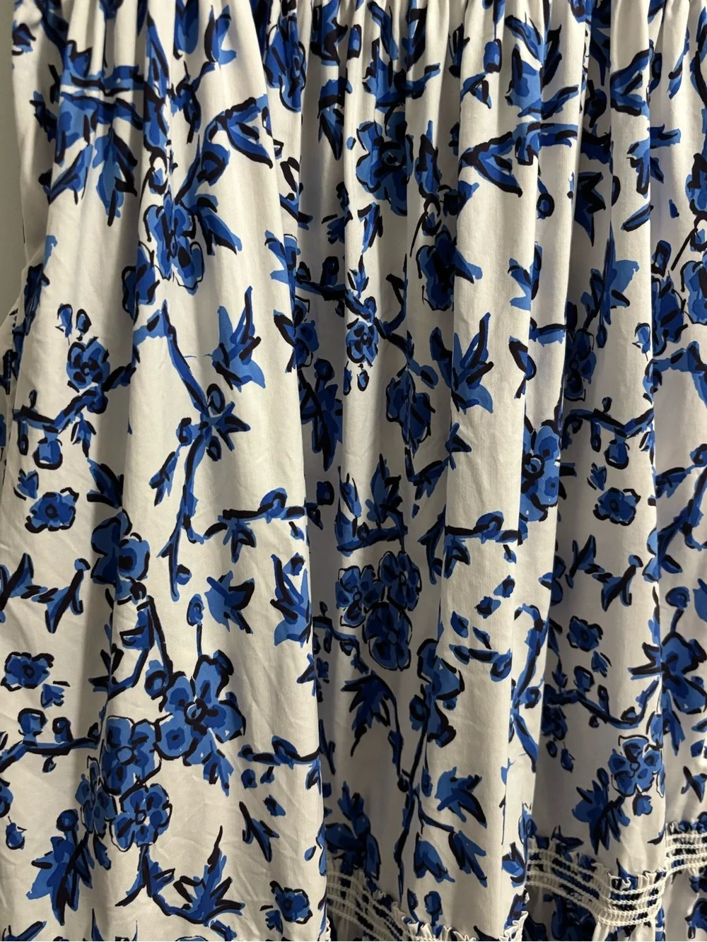 Tory Burch White and Blue Floral Tie-Shoulder Maxi Dress